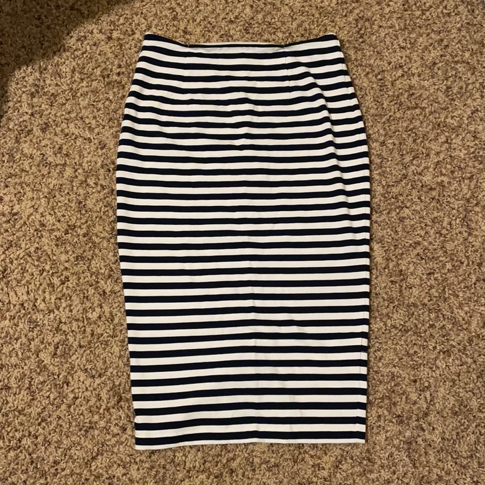 Navy and Off White stripe cotton pencil skirt